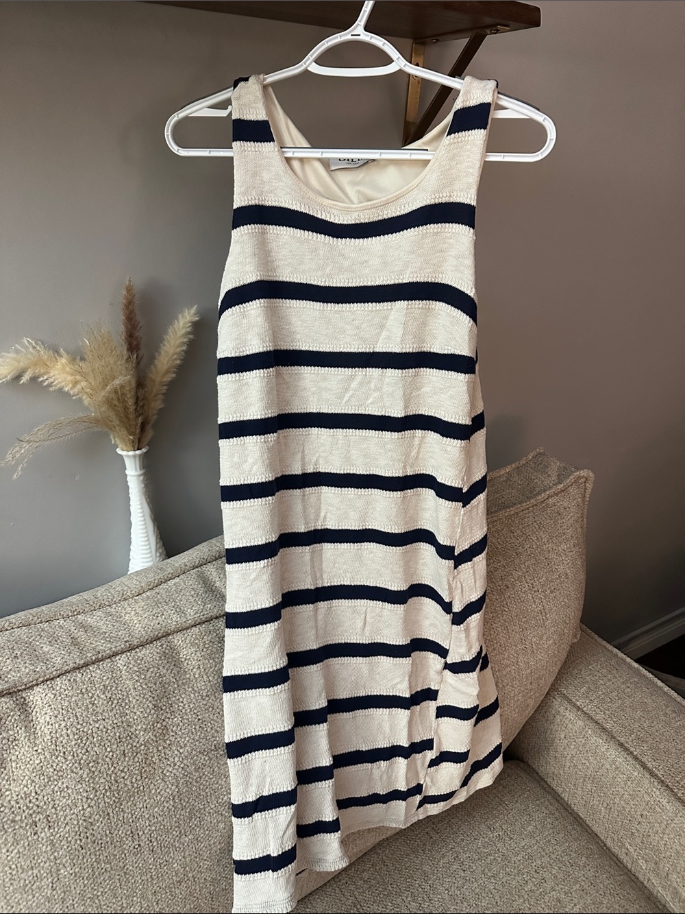 Gilli Cream and Navy Striped Knit Midi Dress